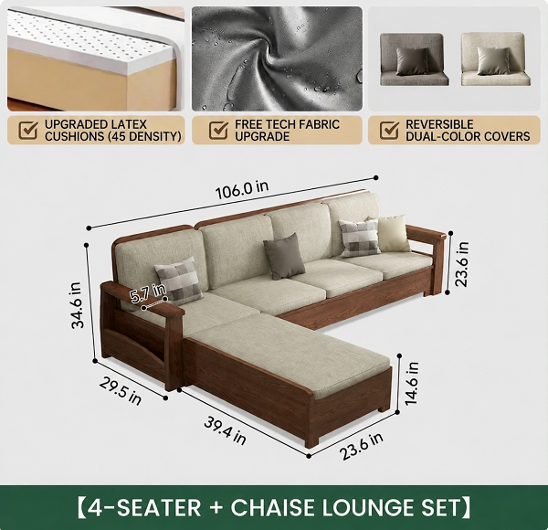 Walnut Chaise Sofa - Image 5
